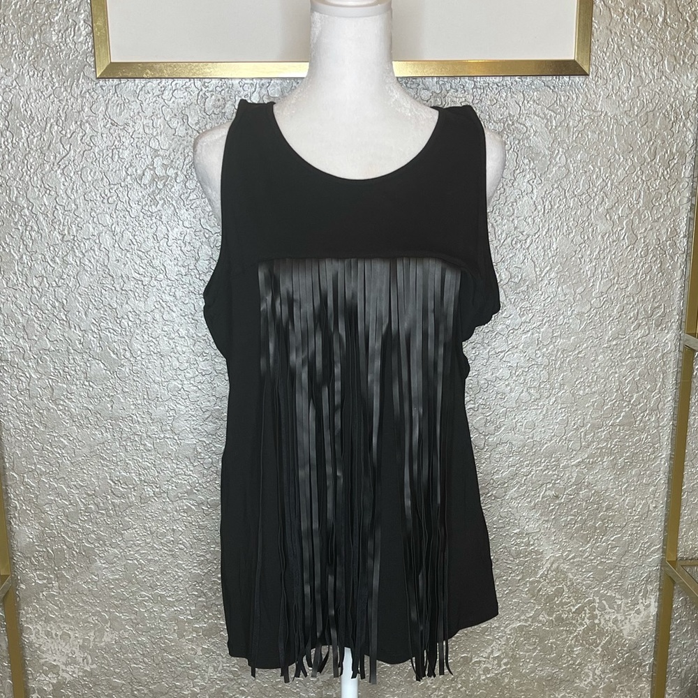 Michael Kors Black Sleeveless Long Fringe Tank
